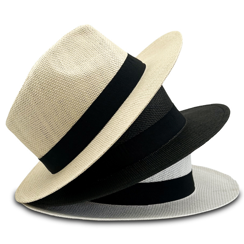 Black Ribbon Quinque Grass Fedora Panama Hat