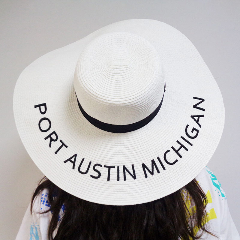 Custom Embroid Women White Floppy Beach Hat