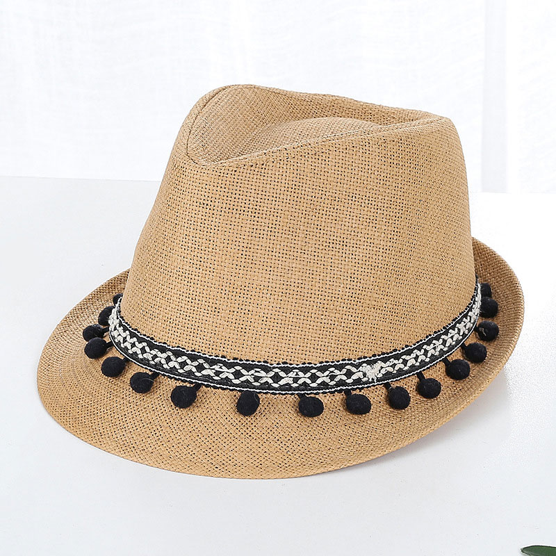 Bellus Pom Pom Trim Mens Trilby Straw Hat