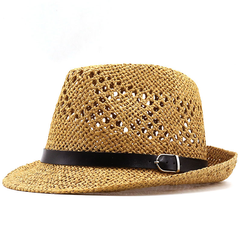 Fashion Beach Outdoor Handwoven Straw Trilby Hat ad Mens