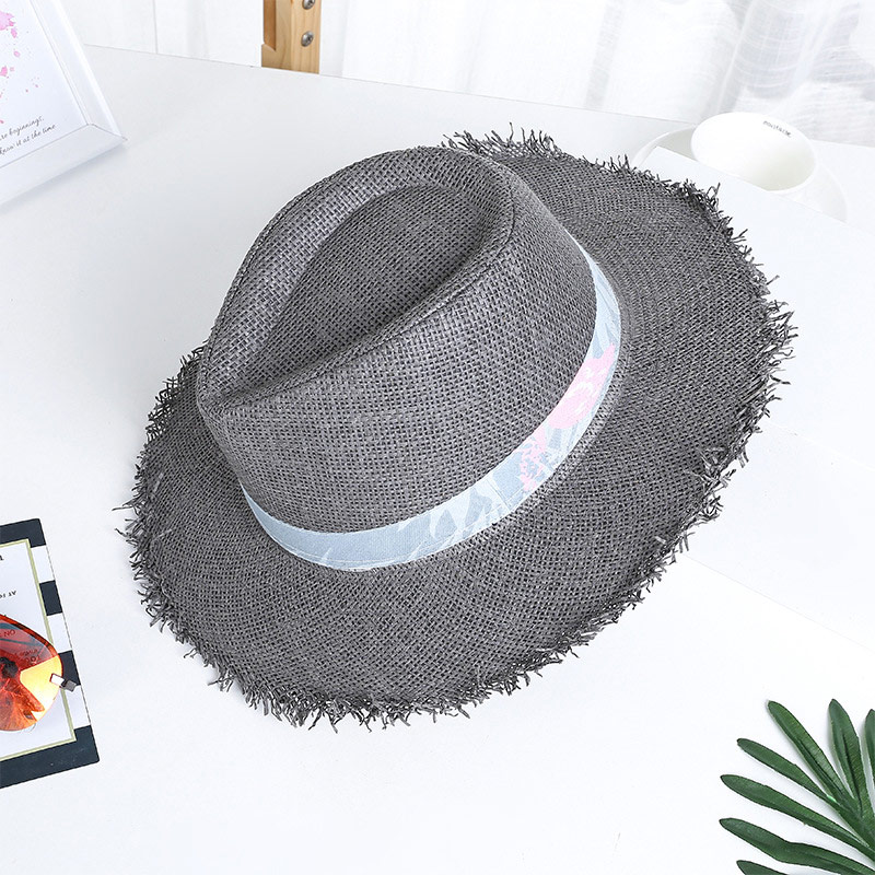 Finge Edge Gray Straw Fedora Hat for Male