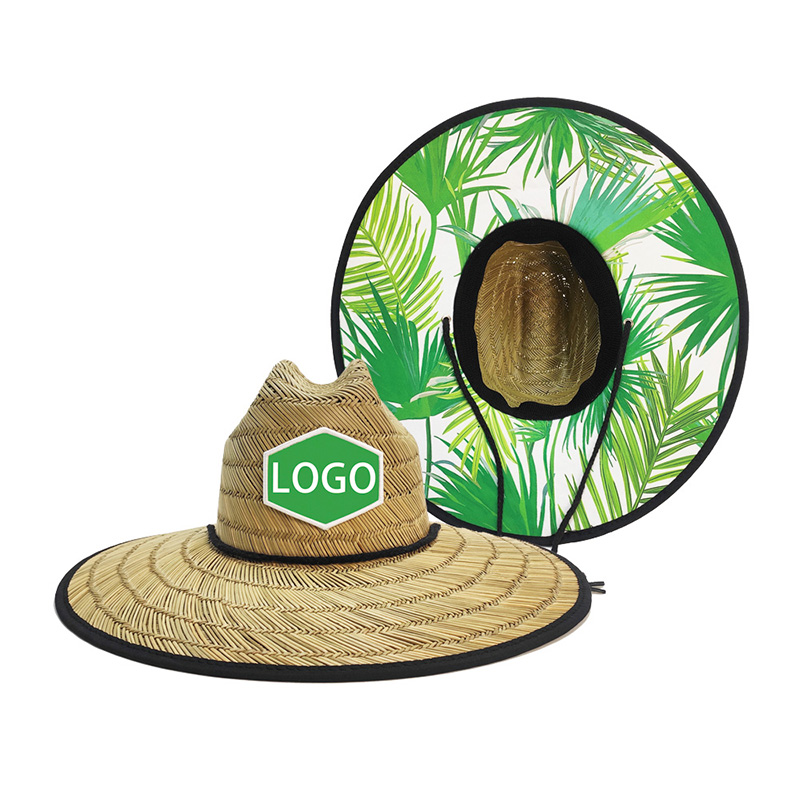 Palm Folium Print Lifeguard Straw Hat