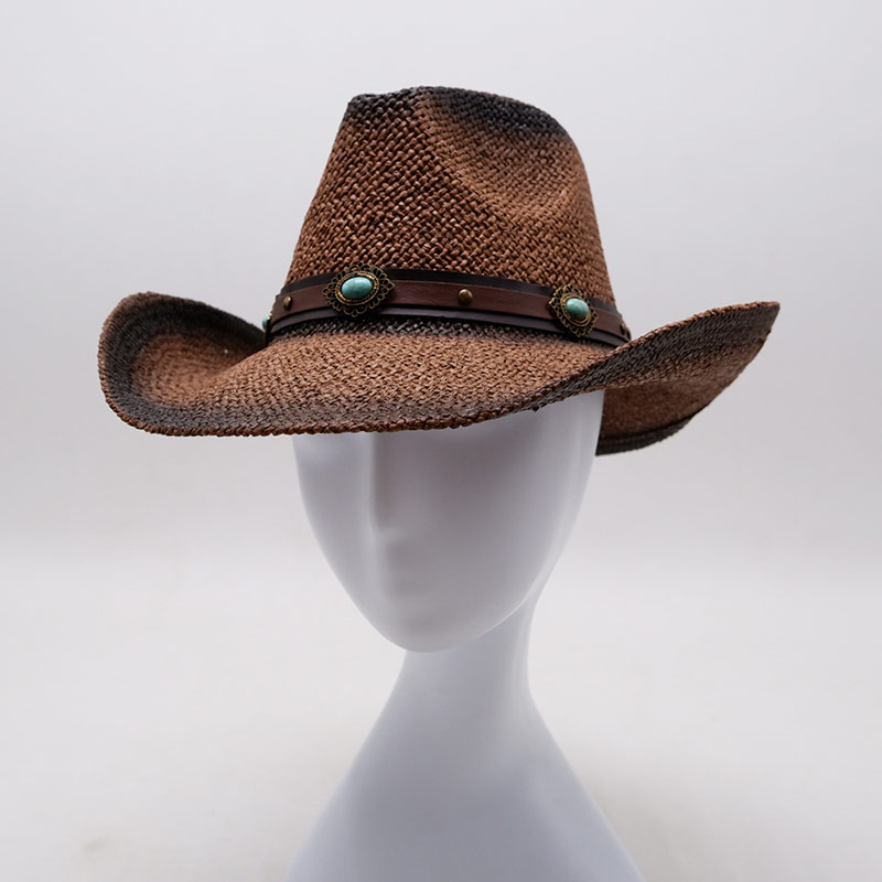 Turquoise Leather Band Straw Cowboy Hats